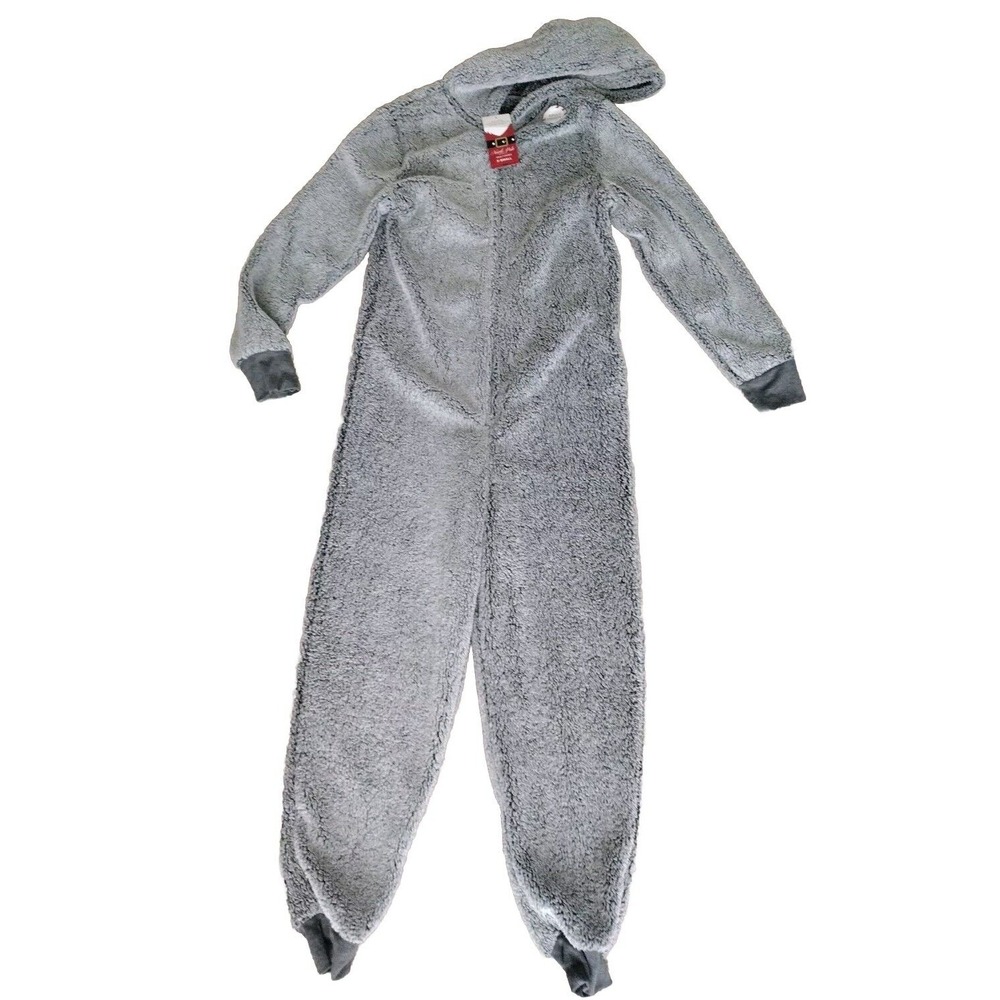 North Pole Pajama Women's XS Gray Hooded One Piece Pajama Loungewear Halloween